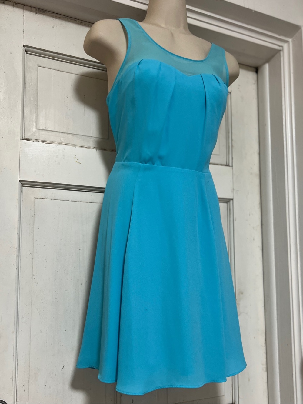 Express Aqua Sleeveless Fit-and-Flare Mini Dress 2